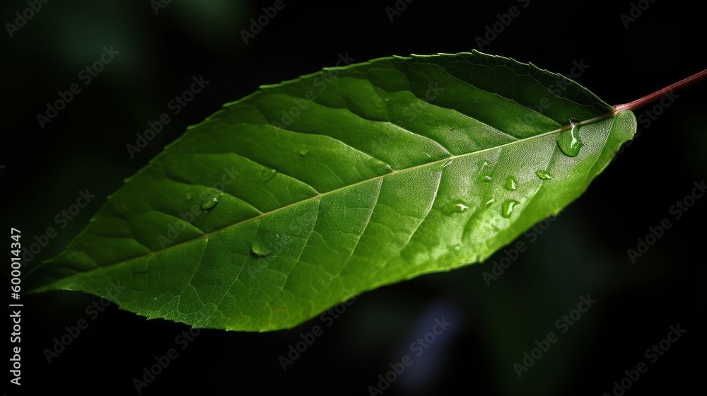 A fresh green leaf with water droplets on it. Generative ai A fresh green leaf with water droplets on it. Generative ai