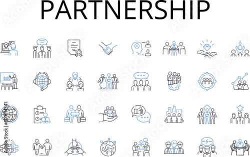 Partnership line icons collection. Alliance, Collaboration, Friendship, Association, Consort, Fellowship, Participation vector and linear illustration. Co-creation,Synergy,Connection outline signs set