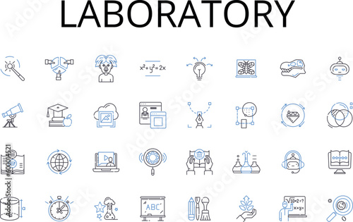 Laboratory line icons collection. Workshop, Studio, Classroom, Office, Garage, Warehouse, Clinic vector and linear illustration. Workshop Studio,Surgery Room,Examination Room outline signs set