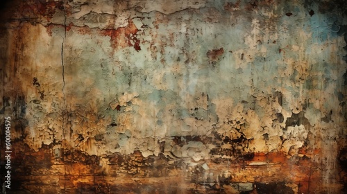A weathered and textured grungy wall with rust and peeling paint. Generative ai