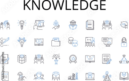 Knowledge line icons collection. Wisdom, Expertise, Awareness, Perception, Insight, Comprehension, Acumen vector and linear illustration. Savvy,Understanding,Intellect outline signs set