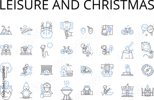 Leisure and christmas line icons collection. Free time, Holiday, Festive season, Relaxation, Break, Festivity, Merriment vector and linear illustration. Festal,Festiveness,Fest outline signs set