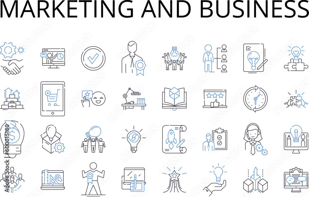 Marketing and business line icons collection. Advertising, Promotion, Branding, Sales, Commerce, Trade, Commerce vector and linear illustration. Market research,Product development,Public relations