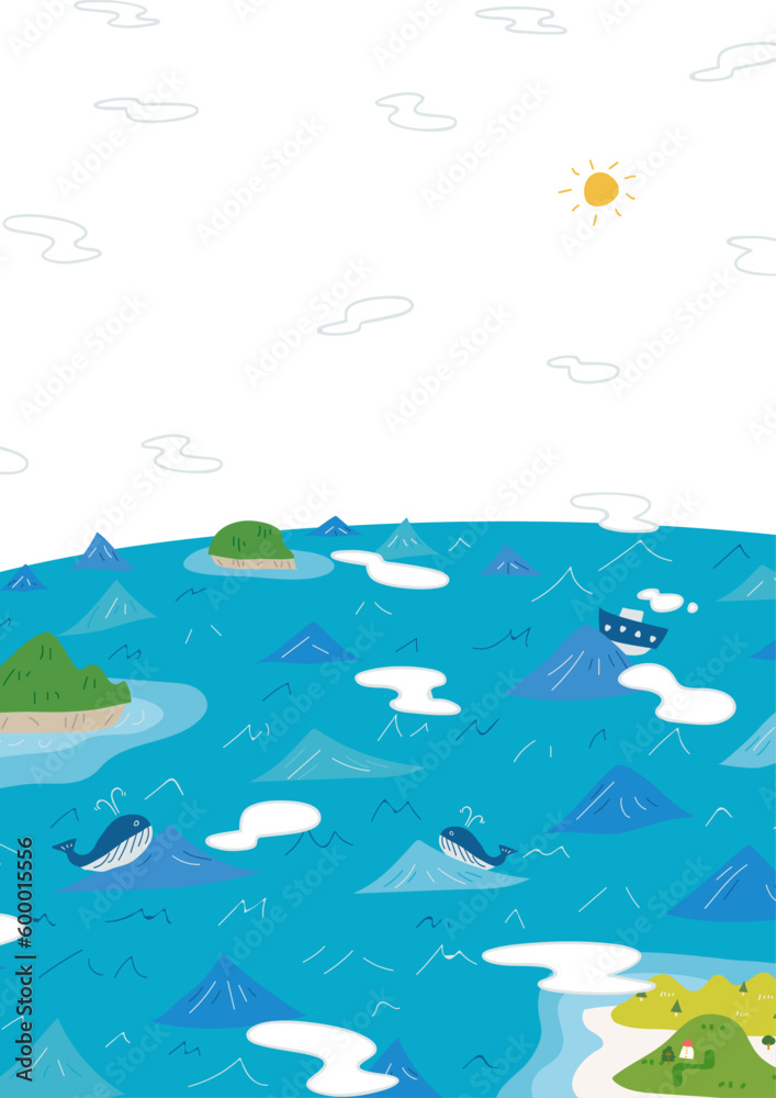 雲がもくもくの海と島ー縦向き 雲がもくもくの海と島ー縦向き