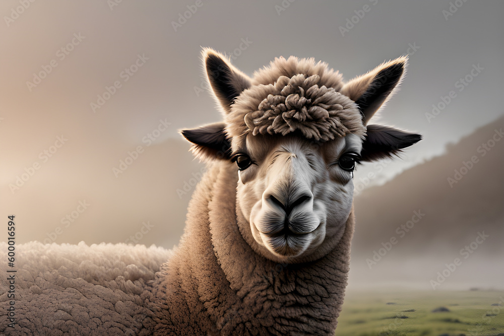 Very beautiful alpacas in the fog and with beautiful lighting. Generative AI Very beautiful alpacas in the fog and with beautiful lighting. Generative AI
