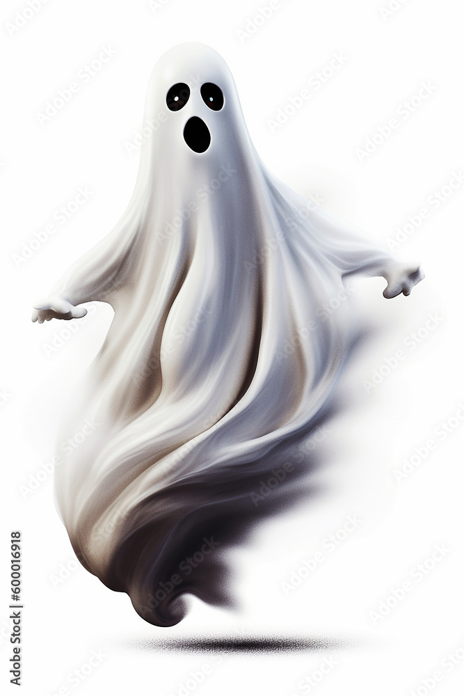 a 3D ghost on a white background, cartoon, Halloween a 3D ghost on a white background, cartoon, Halloween