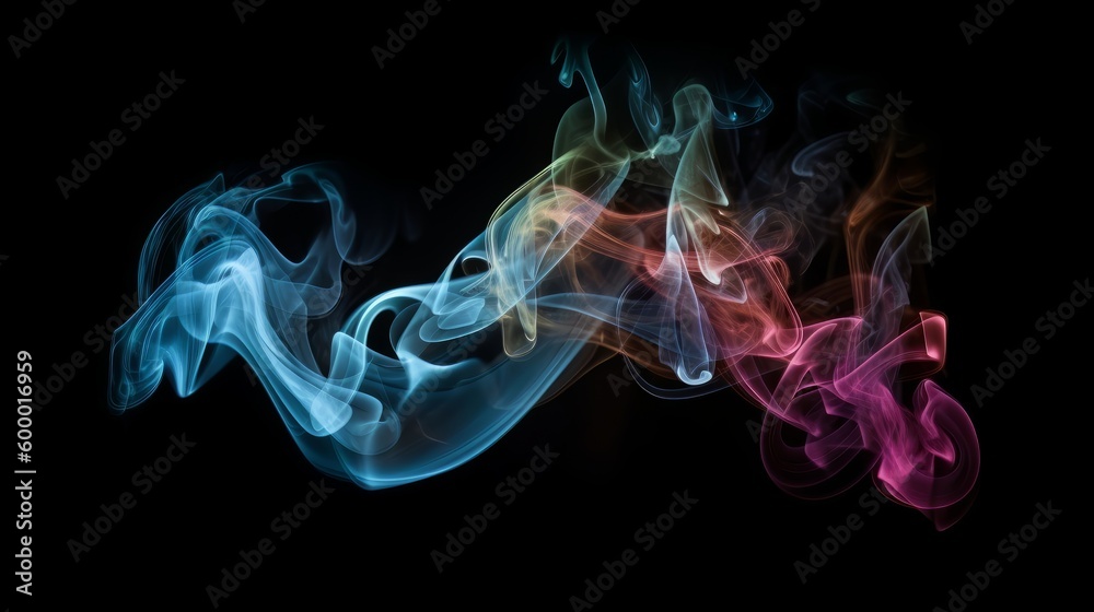 Colorful smoke on a black background creating an abstract effect. Generative ai