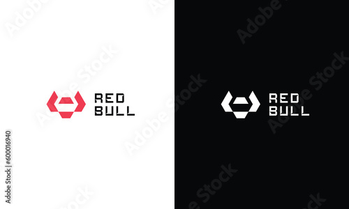 Bull head logo. Abstract stylized cow or bull head with horns icon.  on a black and white background.