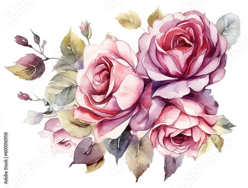 Rose Flowers ,Watercolor  Painting isolated on white  .AI generated Illustrat...