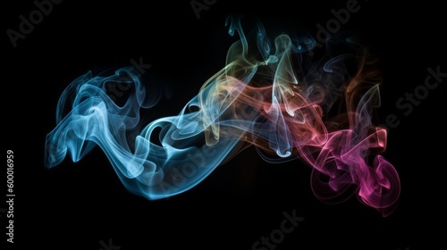 Colorful smoke on a black background creating an abstract effect. Generative ai