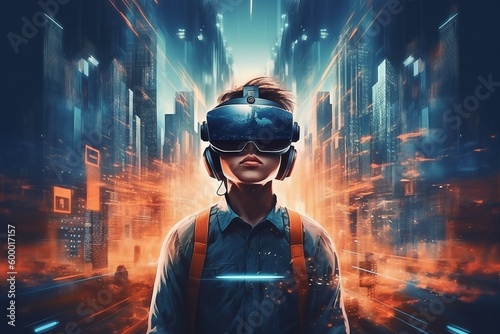 vr headset, double exposure, metaverse, futuristic virtual world, state of consciousness, technology (4)