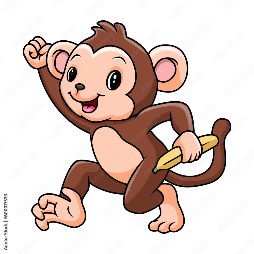 Obraz premium funny baby monkey holding banana