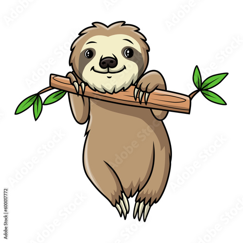 Cute funny sloth cartoon happy