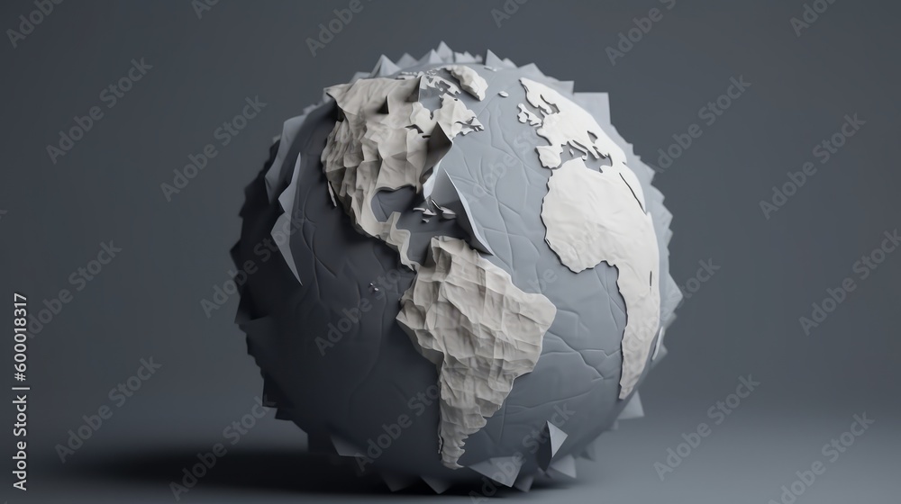 A minimalist gray and white globe on a neutral background. Generative ai - obrazy, fototapety, plakaty 