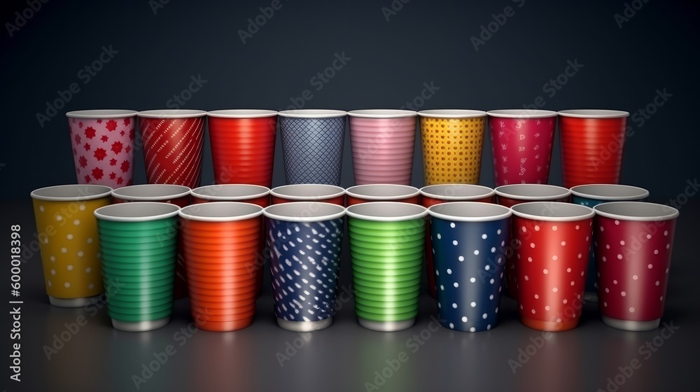 Colorful cups arranged in a row. Generative ai Colorful cups arranged in a row. Generative ai