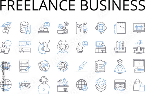 Freelance business line icons collection. Solo entrepreneurship, Independent contracting, Self-directed venture, Sole proprietorship, Independent enterprise, One-person operation, Self-employment