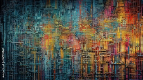 An abstract painting with vibrant colors and dynamic lines. Generative ai