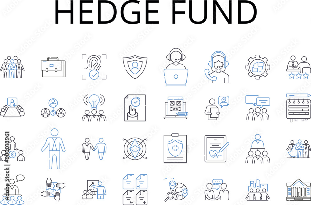 Hedge fund line icons collection. Wealth management, Investment vehicle, Venture capital, Angel investing, Mutual fund, Private equity, Asset management vector and linear illustration. Capital raising Hedge fund line icons collection. Wealth management, Investment vehicle, Venture capital, Angel investing, Mutual fund, Private equity, Asset management vector and linear illustration. Capital raising