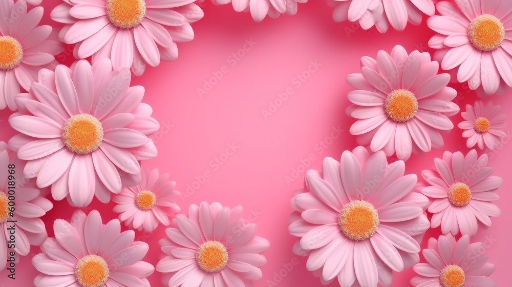 A cheerful bunch of pink daisies against a soft pink background. Generative ai A cheerful bunch of pink daisies against a soft pink background. Generative ai