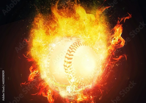 3d rendering exploding and flaming baseball ball