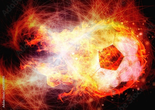 3d rendering exploding and burning flame soccer ball