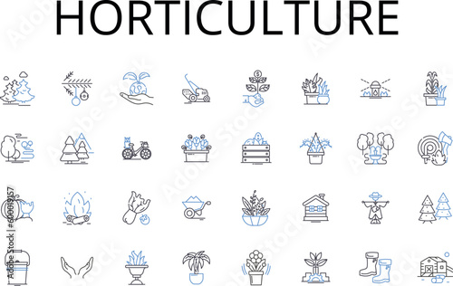 Horticulture line icons collection. Gardening  Cultivation  Agronomy  Floriculture  Landscaping  Propagation  Farming vector and linear illustration. Nursery Botany Greenhouse outline signs set