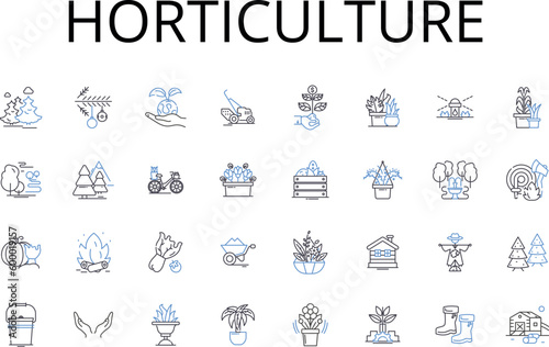 Horticulture line icons collection. Gardening, Cultivation, Agronomy, Floriculture, Landscaping, Propagation, Farming vector and linear illustration. Nursery,Botany,Greenhouse outline signs set