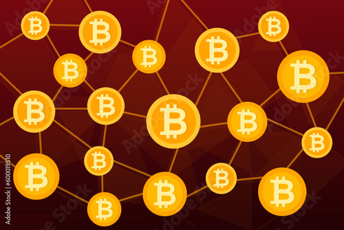 Bitcoin Background Network Connection Cryptocurrency Red Black Bearish Market Futuristic Digital Money Exchange Buy Sell Transaction Coins Line Peer to Peer Global Decentralized Vector Illustration