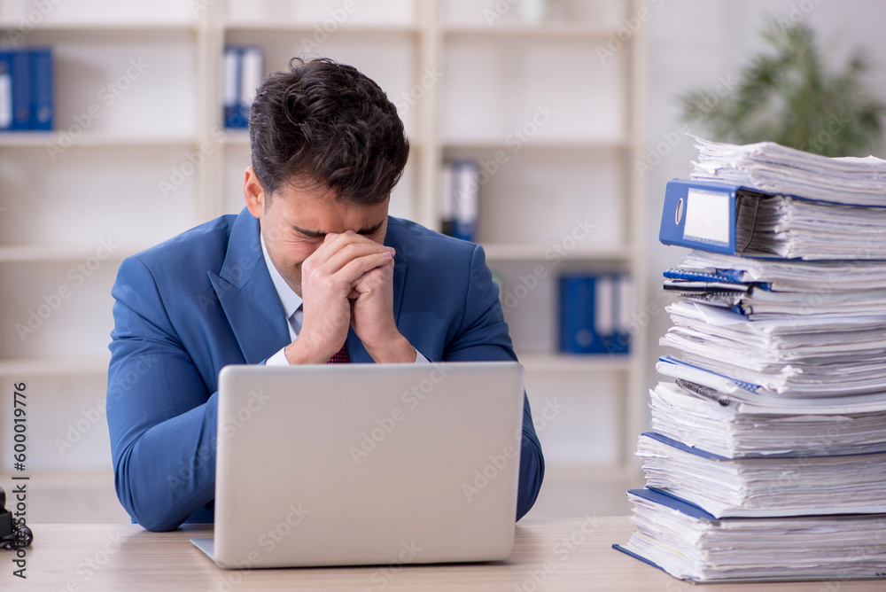 Young male employee working in the office Young male employee working in the office
