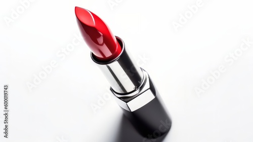 A vibrant red lipstick on a clean white background. Generative ai