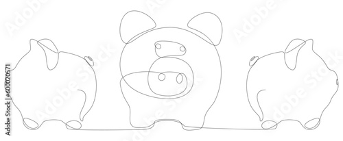 One continuous line of Piggy Banks. Thin Line Illustration vector concept. Contour Drawing Creative ideas.