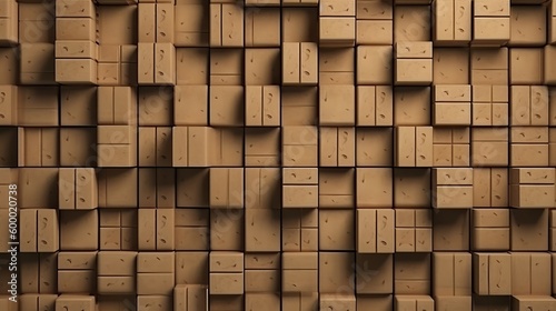 A wall made up of stacked brown cardboard boxes. Generative ai