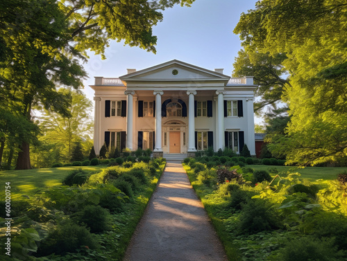 A Front View Home with a Greek Revival Architecture Design | Generative AI