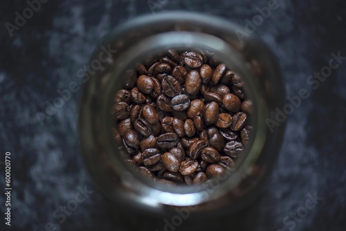 coffee beans from glass bottle