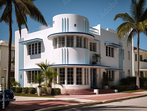 A Home with an Art Deco Architecture Design and Blue Accents   Generative AI © Nathan Hutchcraft