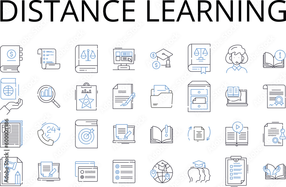 distance learning line icons collection. e-learning, virtual education, online schooling, remote instruction, web-based training, digital curriculum, internet tutoring vector and linear illustration distance learning line icons collection. e-learning, virtual education, online schooling, remote instruction, web-based training, digital curriculum, internet tutoring vector and linear illustration