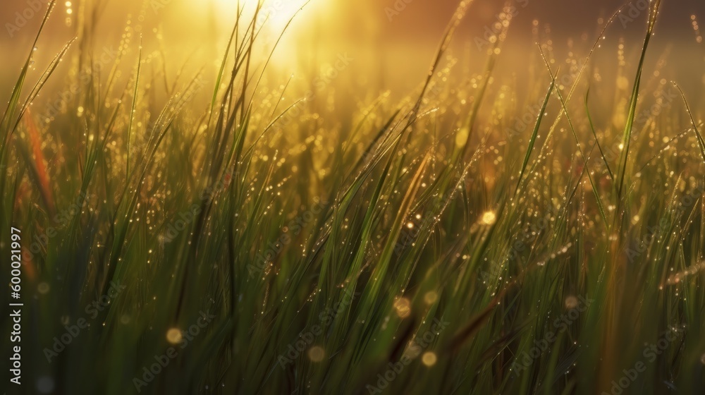 Sunlight streaming through blades of grass on a sunny day. Generative ai