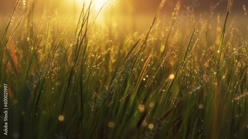 Sunlight streaming through blades of grass on a sunny day. Generative ai