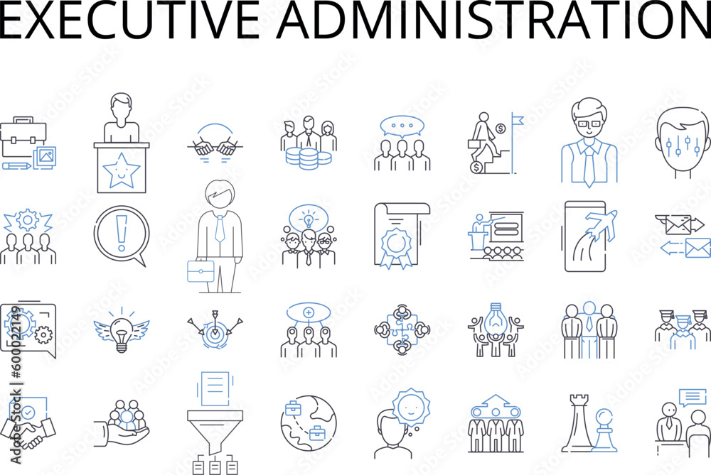 Executive administration line icons collection. Management leadership, Corporate ownership, Professional governance, Fiscal management, Business direction, Senior supervision, Organizational hierarchy