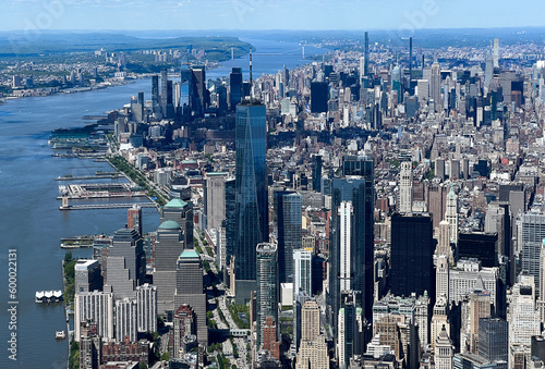 Aerial view of the Freedom Tower in New York City on May 6, 2023.
