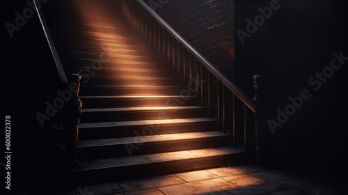 A stairway illuminated by a beam of light. Generative ai
