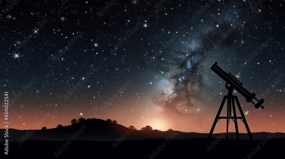 A telescope on a tripod observing the stars in the night sky. Generative ai