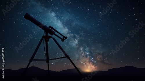 A telescope on a tripod observing the Milky Way galaxy. Generative ai