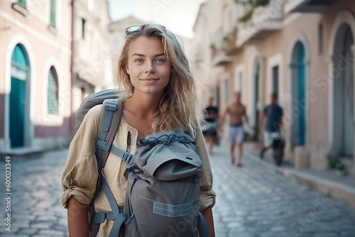 young adult woman travels, ...