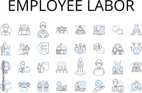 Employee labor line icons collection. Job work, Staff personnel, Occupation career, Worker operative, Employment service, Position placement, Colleague teammate vector and linear illustration. Laborer