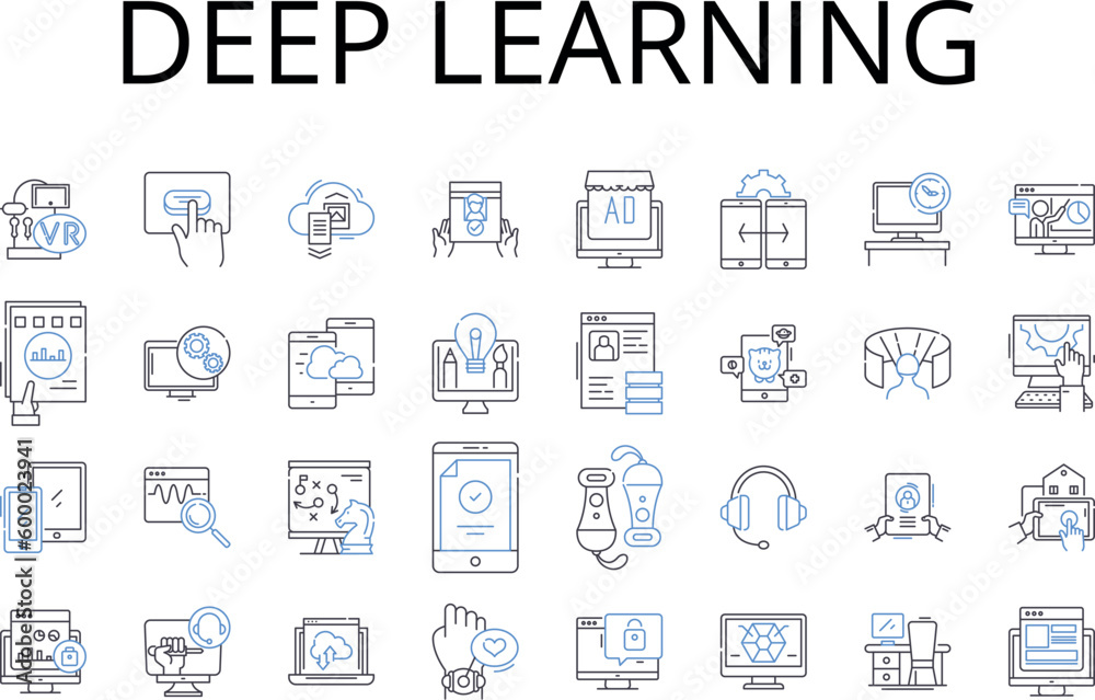Deep learning line icons collection. Artificial intelligence, Machine learning, Data science, Computer vision, Natural language processing, Cognitive computing, Neural nerks vector and linear Deep learning line icons collection. Artificial intelligence, Machine learning, Data science, Computer vision, Natural language processing, Cognitive computing, Neural nerks vector and linear