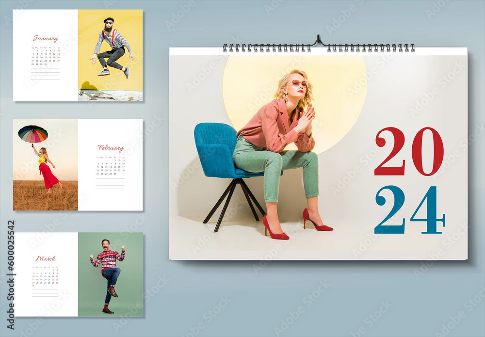 Wall Calendar 2024 landscape Stock Template Adobe Stock