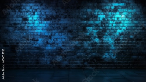 A brick wall with a blue glowing light. Generative ai