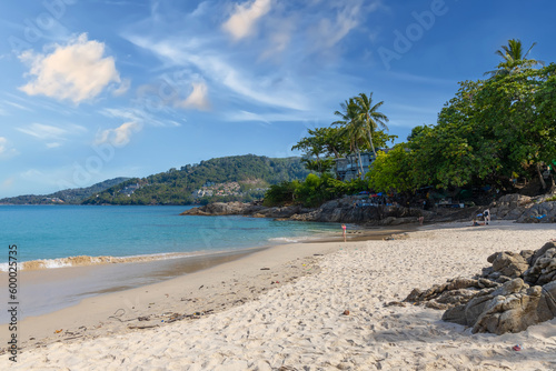 Fototapeta Naklejka Na Ścianę i Meble -  Patong Beach Phuket Thailand nice white sandy beach clear blue and turquoise waters and lovely blue skies with Palms tree sunset sunrise