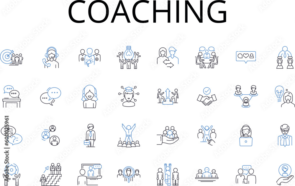 Coaching line icons collection. Mentoring, Guiding, Training, Instructing, Tutoring, Advising, Teaching vector and linear illustration. Directing,Counseling,Educating outline signs set Coaching line icons collection. Mentoring, Guiding, Training, Instructing, Tutoring, Advising, Teaching vector and linear illustration. Directing,Counseling,Educating outline signs set